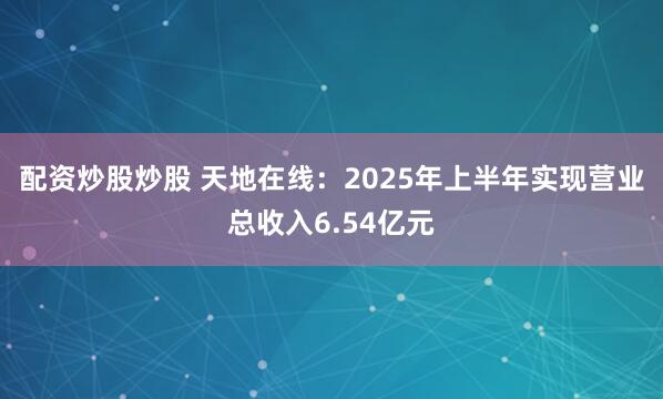 配资炒股炒股 天地在线：2025年上半年实现营业总收入6.54亿元